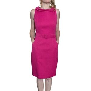 Vintage Y2K David Meister Pink Textured Sheath Dress Belted 100% Cotton Size 8